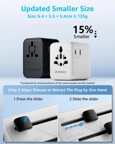 Miniatura 4 de Adaptador de viaje universal, adaptador de enchufe de viaje internacional con 2 puertos USB-C y 2 puertos USB-A, con salida de CA extra de 2 Blanco