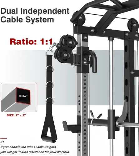 Miniatura 3 de DONOW Smith - Máquina con pilas de pesas, sistema de gimnasio en casa multifunción, jaula de potencia, estante para sentadillas, máquina cruzada