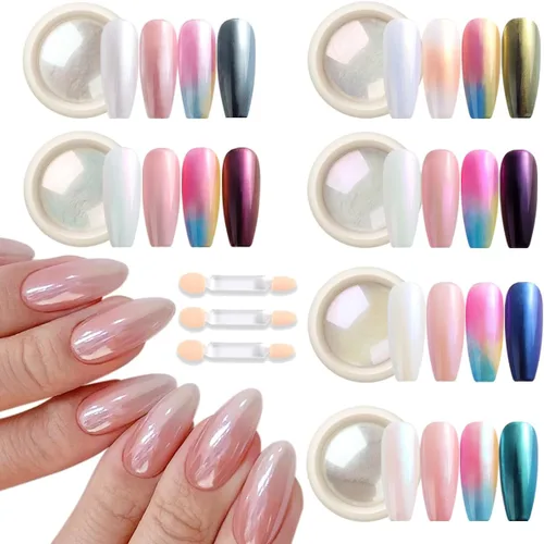 Miniatura 12 de Juego de polvos de uñas cromados, 14 colores, rosa, azul, plateado, efecto metálico, polvo de espejo para uñas con pinceles, pigmento holográfico