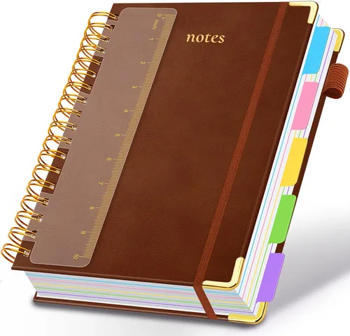 Miniatura 9 de Cuaderno de espiral con tapa dura, de 8 x 10 pulgadas, separadores y divisores extraíbles, 300 páginas, 5 asignaturas, a rayas, de piel sintética
