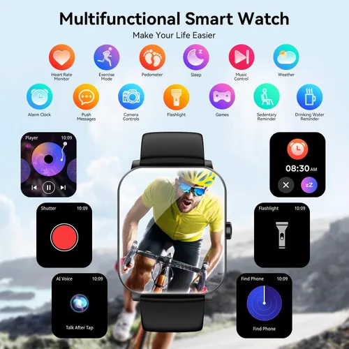 Miniatura 6 de Reloj inteligente, reloj inteligente de 1.85 pulgadas para hombres y mujeres (respuesta/hacer llamadas), frecuencia cardíaca, monitor de sueño