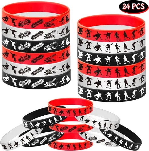 Miniatura 2 de 24 pulseras de goma para monopatín, pulseras de Slicone, suministros de fiesta deportiva, patineta, deportes extremos, cumpleaños, baby shower