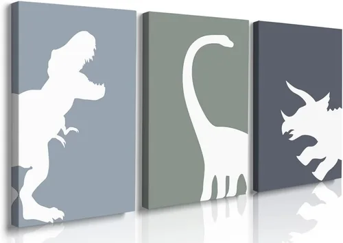 GUBIYU Juego de 3 carteles artísticos con diseño de dinosaurio T-Rex, para habitación de niños, impresión de animales para guardería, decoración de