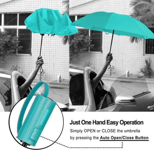 Miniatura 34 de LANBRELLA Paraguas plegable inverso compacto paraguas de viaje a prueba de viento automático