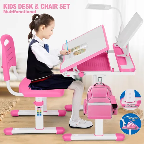 Miniatura 8 de Juego de escritorio y silla de estudio para niños de Artist hand, mesa de estudio y escritura ajustable para niñas, con gran pizarra de escritura