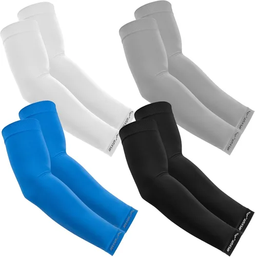 Miniatura 14 de APEXUP Mangas refrescantes para hombres y mujeres, protección solar UV UPF 50, mangas de compresión para voleibol para exteriores 1 negro+1 blanco+1