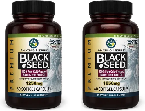 Amazing Herbs Cápsulas Premium de Aceite de Semilla Negra - Alta Potencia, Nigella Sativa Prensado en Frío Ayuda en la Salud Digestiva, Apoyo