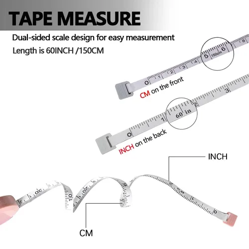 Miniatura 2 de Paquete de 3 cintas métricas retráctiles para cuerpo, 60 pulgadas, 4.9 ft, regla flexible de doble cara para manualidades, tela, costura, sastre