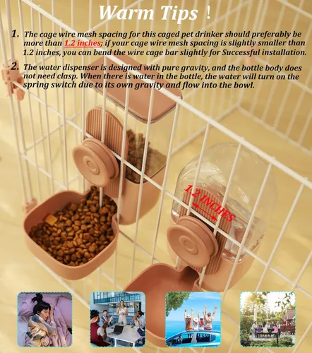 Miniatura 6 de Kenond Dispensador Automático Colgante de Comida y Agua para Mascotas de 35 oz, Conjunto de Comedero y Bebedero Automático por Gravedad para Rosa