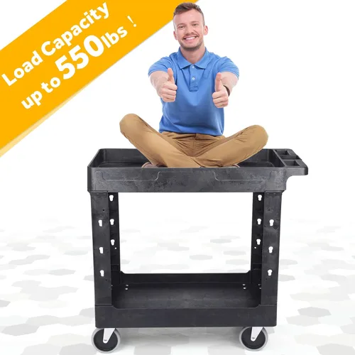 Miniatura 6 de ELAFROS Carrito utilitario de plástico resistente de 34 x 17 pulgadas - Carrito de trabajo con almacenamiento de tina con estantes profundos
