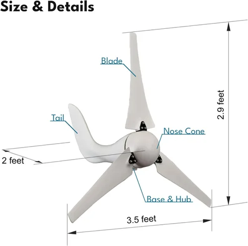 Miniatura 5 de Windmill 400W 12V Kit generador de turbina eólica terrestre y marina, controlador de carga MPPT incorporado + sistema de frenado automático y manual