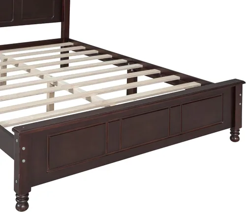 Miniatura 6 de MERITLINE Base de cama de plataforma de tamaño matrimonial con cabecero, base de madera maciza con soporte de listones de madera, no necesita