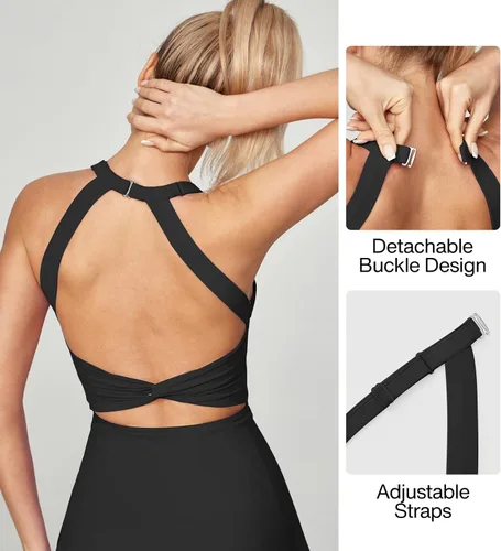 Miniatura 5 de Heathyoga Vestido de tenis con pantalones cortos y sujetador integrados, vestido atlético para mujer, de verano, con corte y torsión, para golf