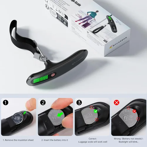 Miniatura 7 de Báscula digital de equipaje báscula colgante de alta precisión de 110 lb 50 kg con retroiluminación ultra portátil, báscula digital de viaje