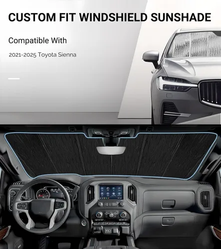 Miniatura 2 de Pigenius Parabrisas y parasol lateral para Toyota Sienna (2021-2025) Armadura de espuma gruesa de ajuste personalizado completo para vehículos
