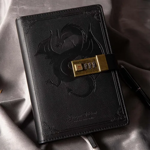 Miniatura 7 de TIEFOSSI Diario de Cuero Dragón, Cuaderno de Tapa Dura, Diario Recargable con Cerradura, Cuadernos de Escritura con Papel Rayado/En Blanco