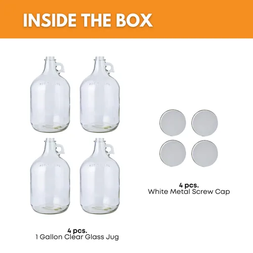 Miniatura 2 de Botella de agua de vidrio marca Home Brew Ohio, incluye tapa de rosca metálica de 1,5", capacidad de 1 galón, Transparente, 4