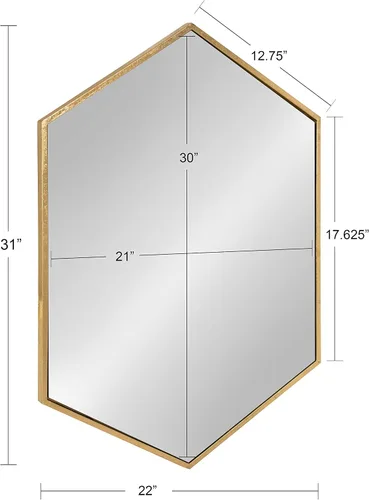 Miniatura 5 de Kate and Laurel McNeer - Espejo de pared hexagonal con marco de metal con acabado dorado para baños, entradas, dormitorios y más, 31 x 22 pulgadas
