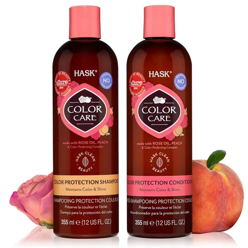 HASK Juego de Champú + Acondicionador de Cuidado del Color para cabello teñido | Sin sulfatos, sin parabenos, sin gluten, vegano, sin crueldad,