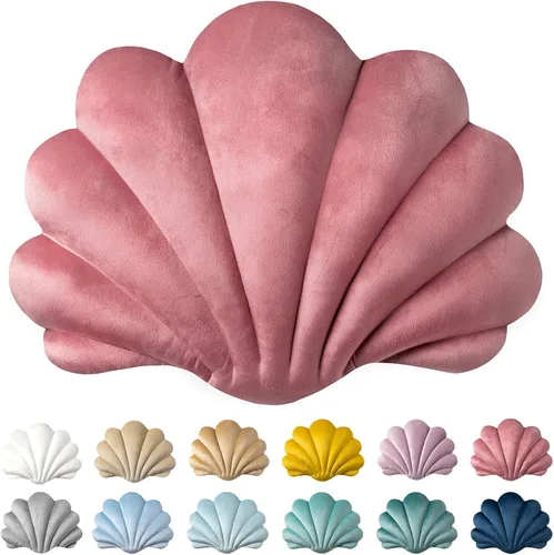 Miniatura 10 de Ashler - Almohadas 3D con forma de concha, cojín de terciopelo suave incluido para sofá, cama, sala de estar, paquete de 1, azul claro, 14 x 11