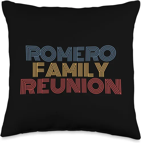 Romero Family Matching Tees Romero Family Reunion - Cojín retro con apellido personalizado, 16 x 16 pulgadas, multicolor