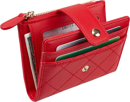 Miniatura 30 de Cartera de cuero para mujer, pequeña, compacta, plegable, con bolsillo para monedas con cremallera