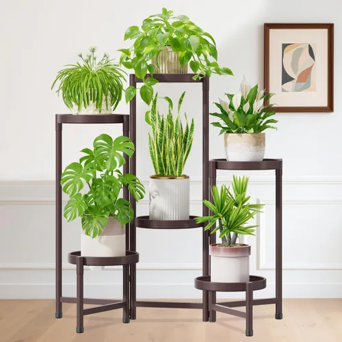 Miniatura 24 de iDavosic.ly Soporte para plantas para interiores y exteriores, estante esquinero de metal de 5 niveles, estante alto plegable para orquídeas