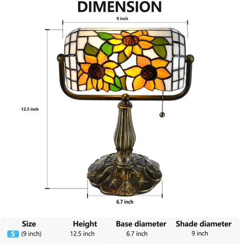 Miniatura 3 de Tiffany Bankers Lámpara de Escritorio, Luz de Piano de Vidrio Emplomado de Girasol con Bombilla LED, Lámpara de Escritorio Estilo Tiffany Vintage