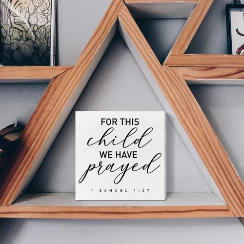 Miniatura 5 de Escritorio para guardería, caja de madera, decoración de letrero para este niño que hemos orado, decoración de las Escrituras para recién nacidos