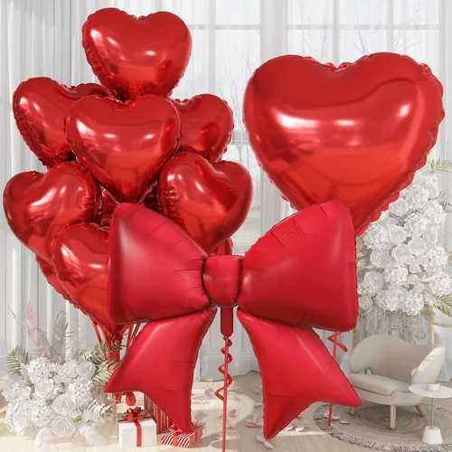 Miniatura 10 de Globos de Corazón Beige Neutro de 30", Globos de Papel de Aluminio con Lazo Grande, 10 Piezas de Globos Gigantes de Lazo Crema de 38" con Juego
