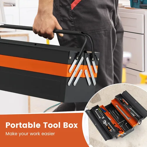 Miniatura 6 de S AFSTAR Caja de herramientas de 22 pulgadas, caja de herramientas de metal de 3 capas con 5 bandejas, asas de longitud completa y diseño de agujero