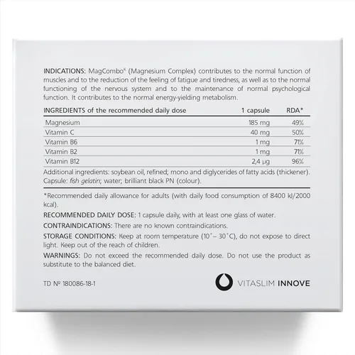 Miniatura 4 de MagCombo - Magnesio puro concentrado, fórmula de aceite especial para máxima absorción, enriquecido con vitaminas В2, В6, В12 y С, solo 1 cápsula