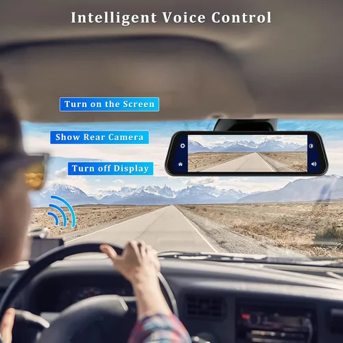 Miniatura 5 de Cámara de espejo retrovisor con Carplay y Android Auto, 9.66 pulgadas 1080P espejo Dash Cam frontal y trasera con control de voz
