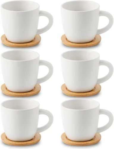 Miniatura 9 de HASENSE Juego de 6 tazas y platillos de espresso de 3 onzas, tazas Demitasse con asa para bebidas de café, café con leche, capuchino, café moca