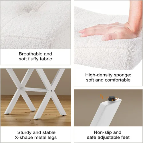 Miniatura 4 de Memobarco Taburete Silla de Tocador de 18 Pulgadas, Banco de Tocador con Patas en X de Metal, Taburete Otomán de Acento con Tela Bouclé Transpirable