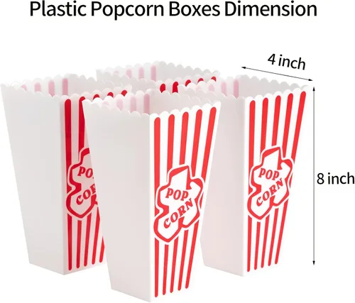 Miniatura 2 de RAYMEA Recipientes de plástico para palomitas de maíz, cajas reutilizables de estilo retro a rayas rojas y blancas para noche de cine de 4 x 8