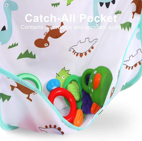 Miniatura 4 de Accmor 4 Pack Long Sleeve Bibs, Baby Smock Waterproof Sleeved Bib Smock for Baby Toddler 6-36 Months Dinosaurio azul/cerdo naranja/alce