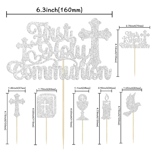 Miniatura 2 de Gyufise 25 adornos para magdalenas de la primera comunión con purpurina para la primera comunión, decoración para tartas de la primera comunión