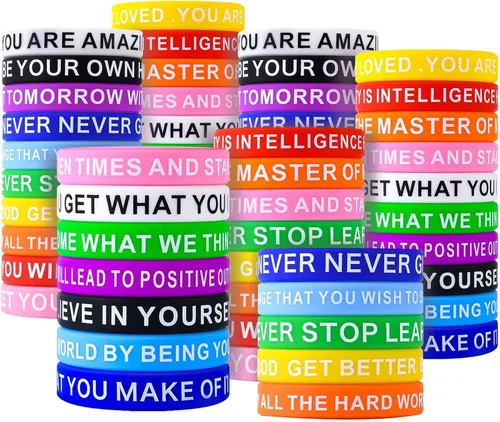 Miniatura 8 de Pulseras de goma con cita motivacional, pulseras de silicona inspiradoras de colores, pulseras elásticas unisex para hombres, mujeres