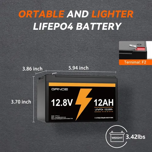 Miniatura 2 de LiFePO4 - Batería de fosfato de hierro y litio de 12 V y 12 Ah, paquete de energía compacto de ciclo profundo con BMS integrado, más de 3000 ciclos