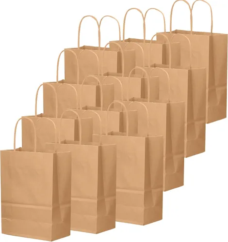 Miniatura 2 de qiqee 100 bolsas de regalo de papel de tamaño mediano con asas a granel de 7.6 x 4.75 x 10.5 pulgadas, bolsas de regalo marrones para múltiples usos