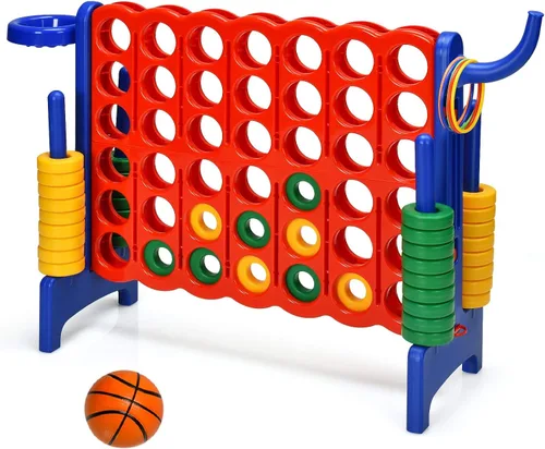 Miniatura 10 de Costzon Giant 4 en una fila, Jumbo 4 a puntuación, juego gigante con aro de baloncesto, lanzamiento de anillos, deslizador de liberación rápida, 42