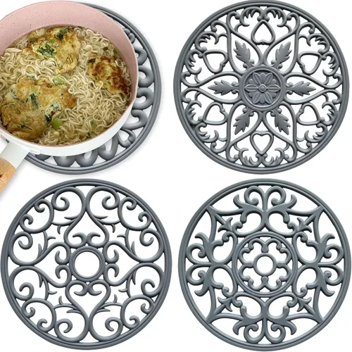 Paquete de 4 salvamanteles de silicona, resistentes al calor, soportes para ollas calientes de cocina, agarraderas, almohadilla de mesa, mantel