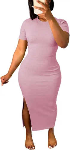 Miniatura 20 de Women's Casual Short Sleeve Dress T Shirt Bodycon Dresses V Neck Maxi Sundress Basic Party Club Dress