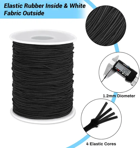 Miniatura 3 de selizo - Paquete de 2 cuerdas elásticas para pulseras, collares, cuentas, fabricación de joyas y costura (0.047 in, 109 yardas, negro y blanco)