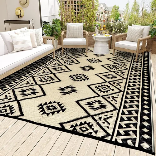 Miniatura 9 de LILIOFFIC Alfombra de exterior para patio, 5 x 8 pies, impermeable, alfombra de plástico para patio, alfombras de campamento reversibles, caravana