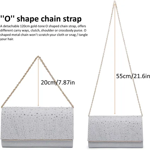 Miniatura 5 de Bolsas de noche para mujer, con lentejuelas con purpurina, bolso de mano brillante para mujer, bolso formal de boda, fiesta, baile