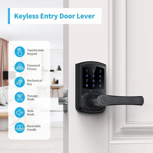 Miniatura 2 de Signstek Cerradura de puerta de entrada sin llave con asa, perilla de puerta de teclado digital, cerradura electrónica inteligente con código
