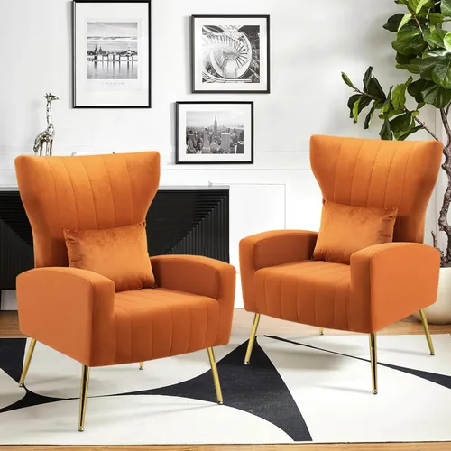 Miniatura 22 de Sillas decorativas de terciopelo con respaldo de ala y almohada lumbar, sillón moderno para sala de estar, dormitorio, silla auxiliar de recepción
