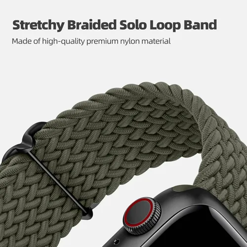 Miniatura 2 de DaQin Paquete de 4 correas elásticas trenzadas Solo Loop para Apple Watch para mujeres y hombres, de 1.575 pulgadas, 1.614 pulgadas, 1.654 pulgadas